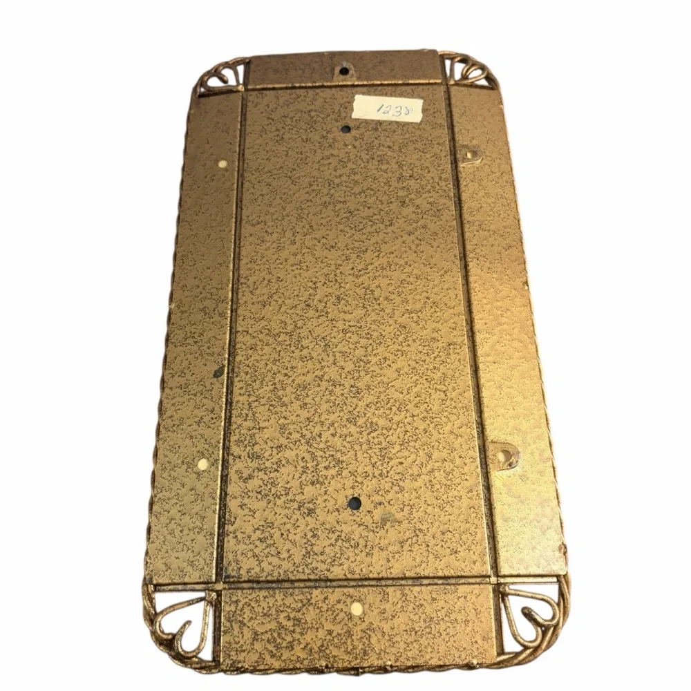 VINTAGE GOLD-TONE WALL MIRROR WITH ETCHED GLASS & ROPE FRAME — 15x8